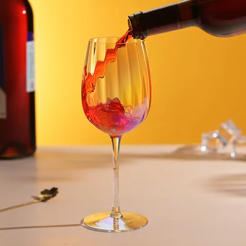 Luxury Iridescent Ribbed Crystal Glass Wine Cup Set Vertical Stripes High Foot Red Wine Glass For Home Banquet Wedding