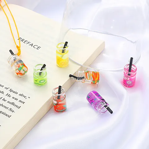 Mini Fruit Glass Bottle Pendant Charms For DIY Necklace Earrings Making Small Wishing Bottle Fruits Glass Pendant Jewelry Accessories
