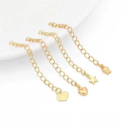 14K Gold Filled Extension Chain For DIY Jewelry Making Alloy Copper Plated Heart Star Pendant Necklaces Tail Chain Findings Accessories