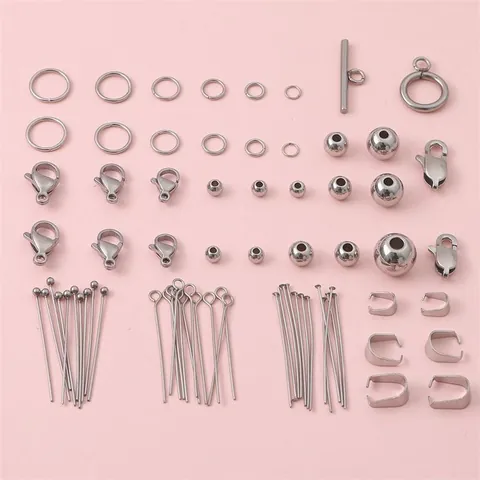 Roestvrij Stalen Sieraden Maken Onderdelen Kit Karabijnsluitingen Open Ringen Kralen Pinnen Voor DIY Handwerk Zilverkleur
