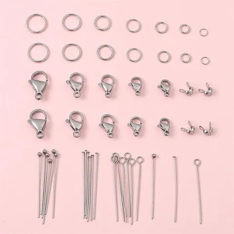 Roestvrij Stalen Sieraden Maken Onderdelen Kit Karabijnsluitingen Open Ringen Kralen Pinnen Voor DIY Handwerk Zilverkleur