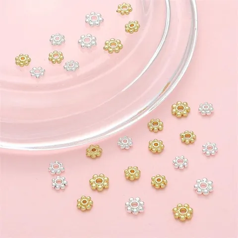 14K Gold Filled Snowflake Spacer Beads Silver Plated Floral Metal Beads DIY Jewelry Making Accessories For Bracelet Necklace Handcraft