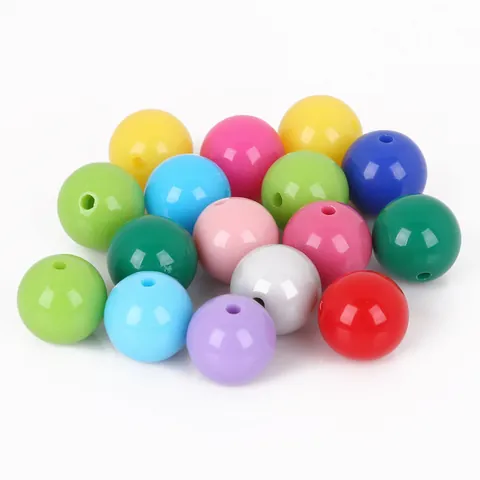 Perles Rondes en Acrylique de Couleur Unie pour Fabrication de Bijoux DIY Bracelets Accessoires Cheveux Matériaux Artisanaux