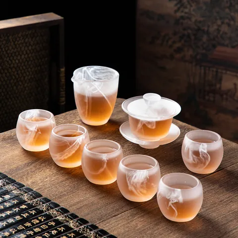 Colección de Té de Vidrio Lavado de Tinta Estilo Chino Tazón de Té Gaiwan Engrosado Taza Fair Tazas de Degustación Accesorios de Té Kung Fu Zen Hechos a Mano