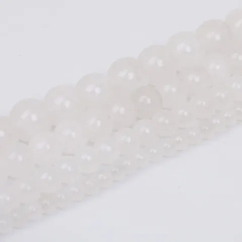 Natural White Jade Round Loose Beads Polished Crystal Stone Strand For DIY Jewelry Making Bracelet Necklace Accessories
