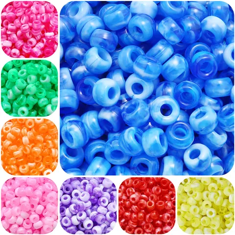 Acrylic Large Hole Barrel Beads Two-Tone Marble Texture Candy Color Loose Spacer Beads For DIY Jewelry Making Crafts