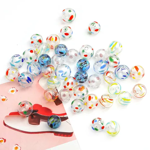 Hand-painted Hollow Lampwork Bubble Glass Beads Colorful Drip Oil Round Spacer Beads For DIY Jewelry Making Bracelet Necklace Materials