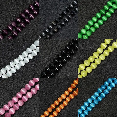 Cat Eye Stone Round Loose Beads DIY Jewelry Making Material Polished Synthetic Beads For Handmade Bracelets Necklace Accessory