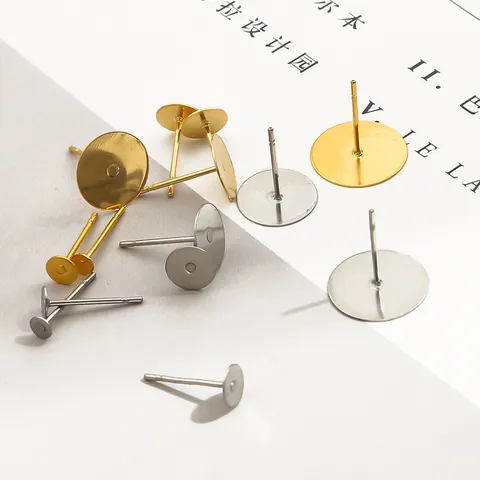 Stainless Steel Flat Head Earring Posts Pins For DIY Jewelry Findings Making Gold Silver Flat Pad Stud Earring Base Accessory