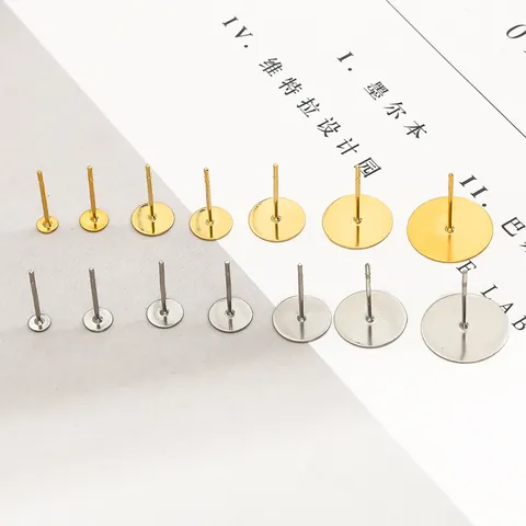 Stainless Steel Flat Head Earring Posts Pins For DIY Jewelry Findings Making Gold Silver Flat Pad Stud Earring Base Accessory