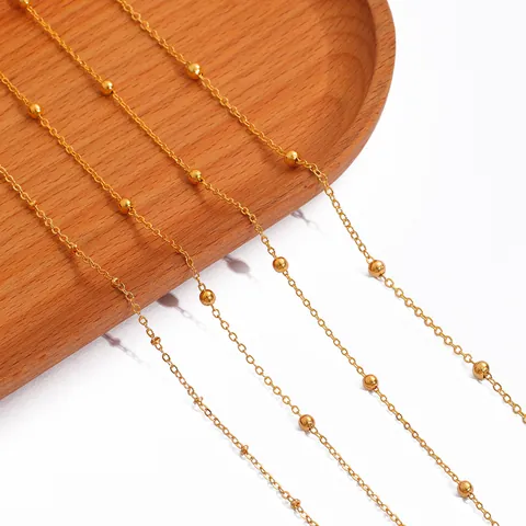 18K Gold Plated Copper Satellite Chain Beaded O-Chain For DIY Necklace Bracelet Jewelry Making Supplies Craft Accessory