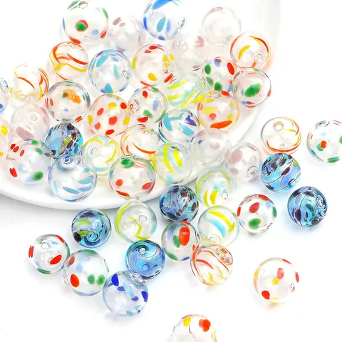 Hand-painted Hollow Lampwork Bubble Glass Beads Colorful Drip Oil Round Spacer Beads For DIY Jewelry Making Bracelet Necklace Materials