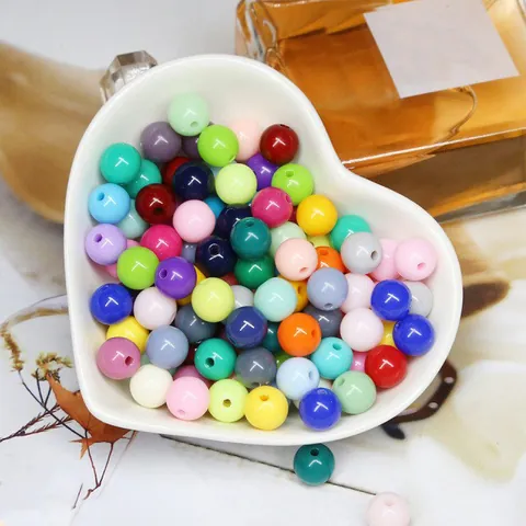 Perles Rondes en Acrylique Colorées pour Fabrication de Bijoux DIY Bracelet Collier Accessoires de Sac Perles d'Espacement en Vrac