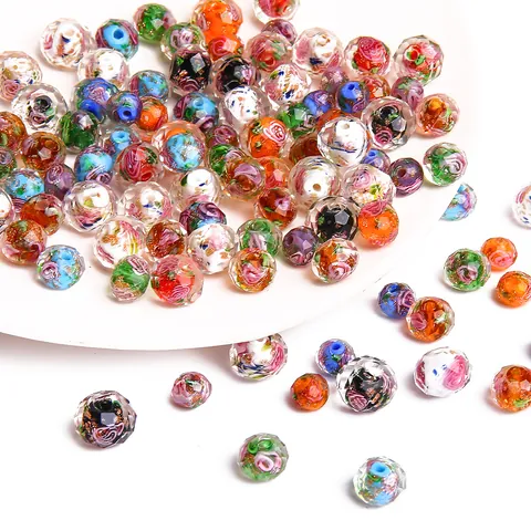 Faceted Colored Glaze Wheel Beads Handmade Glass Beads With Rose Pattern For DIY Jewelry Necklace Earrings For Women