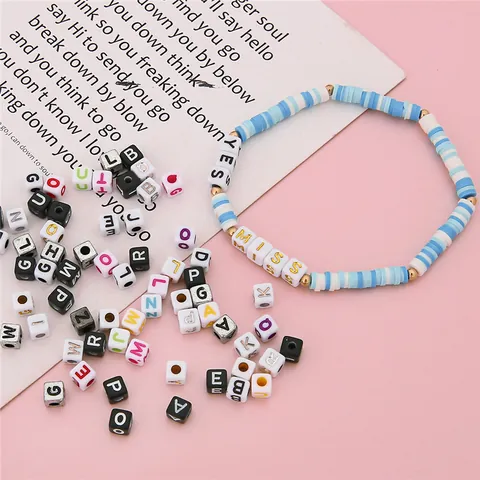 Acrylic Alphabet Letter Beads Number Beads Square Cube Spacer Beads For DIY Jewelry Making Bracelet Necklace Crafts Supplies