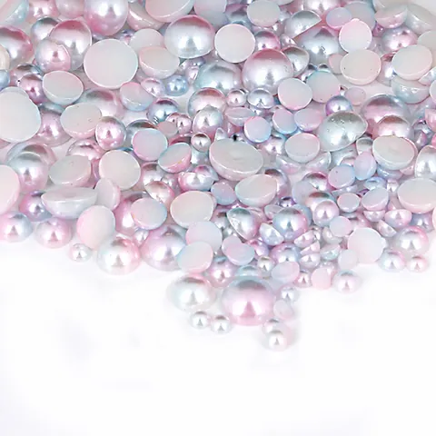 ABS Iridescent Flatback Semi Circle Faux Pearl Beads Multicolor Gradient Resin Rhinestones For DIY Phone Case Nail Art Decoration Jewelry Accessories