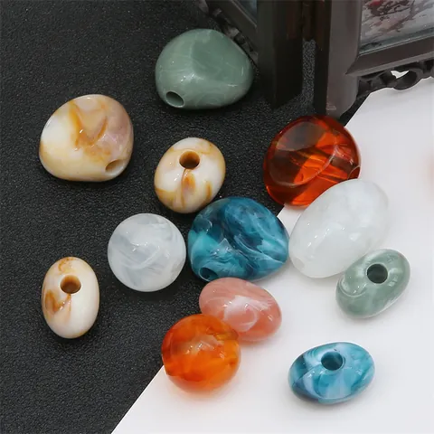 Acryl Bernstein Textur Zweifarbig Irregulär Lose Perlen Mit Großem Loch Marmormuster DIY Schmuck Zubehör Perlen Für Armband Halskette Herstellung