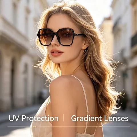 Dames Mode Vierkant Frame Zonnebril Oversized Gradiëntlenzen UV400 Bescherming Eyewear Trendy Anti Blauw Licht Bril Voor Dagelijks Gebruik