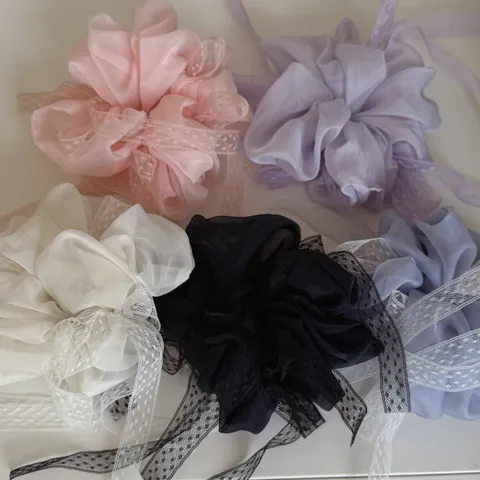 Elastico per Capelli in Chiffon con Fiocco e Nastro Retrò Fatto a Mano per Donna Elegante Pizzo Pois Coda di Cavallo Chignon Tinta Unita Accessori per Capelli