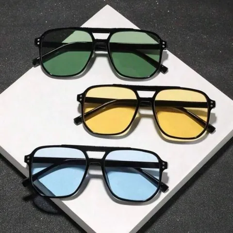 Mode Vierkante Dubbele Brug Piloten Zonnebril Met Stud Decoratie PC UV400 Zonbescherming Voor Heren Dames