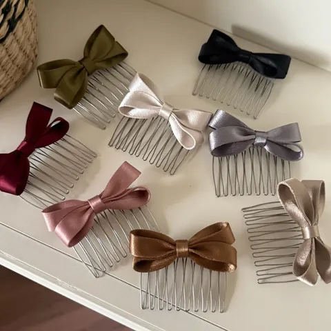 Korean Sweet Satin Bow Hair Comb Vintage Elegant Ribbon Hairpin For Women Daily Party High Top Hair Accessories