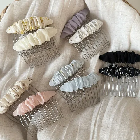 French Vintage Floral Mesh Pleated Side Hair Comb Sweet Elegant Alloy Hairpin Accessory For Women Daily Party Wedding