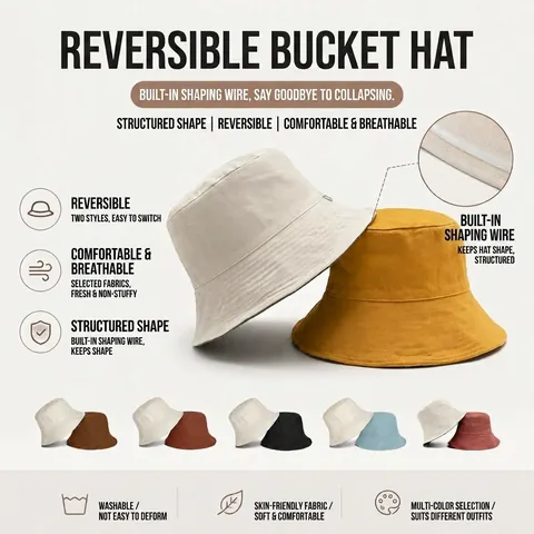 Γυναικείο Αναστρέψιμο Βαμβακερό Καπέλο Bucket Προστασία από τον Ήλιο Μονόχρωμο Αναδιπλούμενο Καλοκαιρινά Αξεσουάρ