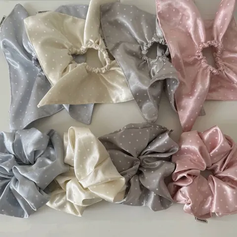 French Vintage Satin Polka Dot Hair Scrunchies For Women Elegant Scarf Style Elastic Hair Ties Bow Knot Fashion Headwear Ponytail Holder