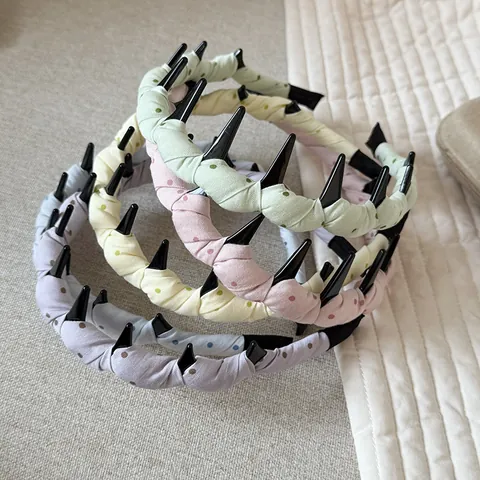 Fabric Polka Dot Headband With Teeth Korean Wave Hair Hoop Anti-Slip Plastic Hairbands Vintage Polka Dots Hair Accessories For Women