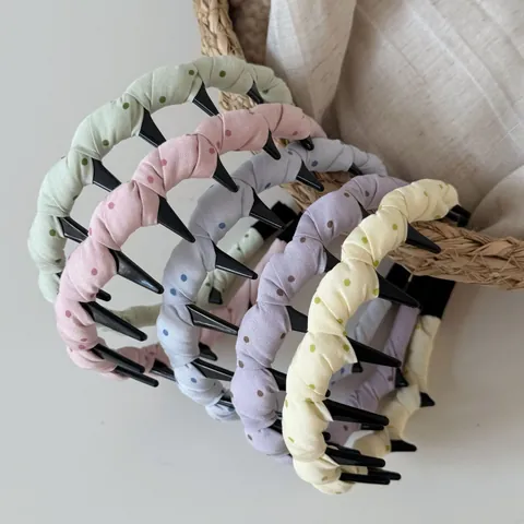 Fabric Polka Dot Headband With Teeth Korean Wave Hair Hoop Anti-Slip Plastic Hairbands Vintage Polka Dots Hair Accessories For Women