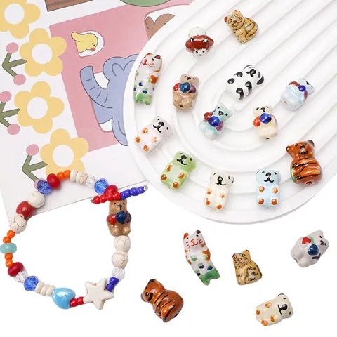 Handmade Ceramic Animal Beads Cute Bear Cat Koala Loose Beads For DIY Jewelry Making Bracelets Craft Accessories
