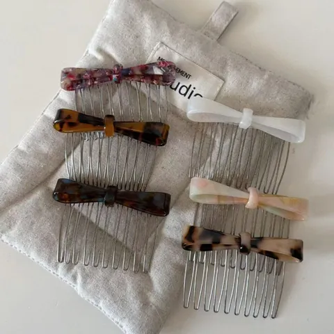 Korean Style Acetate Bow Hair Comb Tortoiseshell Marble Pattern Side Hair Fork Elegant Minimalism Hair Accessories For Women Banquet Party Styling Tool