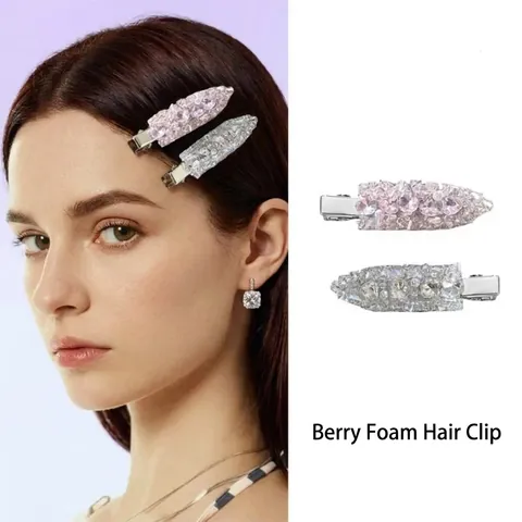Fashion Metal Full Rhinestone Seamless Hair Clip Luxury Pink White Crystal Duckbill Clip Artificial Pearl Hair Accessories For Women