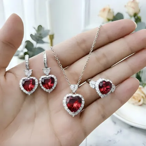 Set di Gioielli Cuore dell'Oceano con Strass Collana con Pendente a Cuore Orecchini Anello Gioielli alla Moda per Donna Accessori Festa