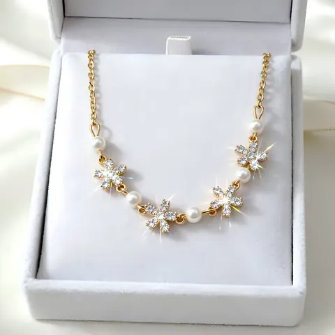 Set di Collana con Pendente a Fiore in Lega di Ferro Perla Artificiale Strass Elegante Catena da Clavicola Gioielli da Donna