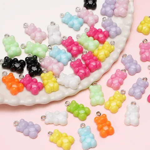 Acrylic Gummy Bear Charms For Jewelry Making DIY Colorful Bear Pendants With Metal Jump Rings For Necklace Bracelet Handmade Materials Accessory