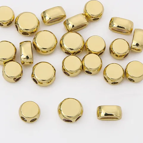 14K Gold Plated Double Hole Silicone Flat Round Positioning Beads Copper Spacer Beads For DIY Bracelet Necklace Jewelry Findings