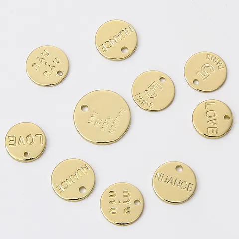 14K Gold Plated Copper Engraved Round Disc Pendant Charms DIY Bracelet Letter Number Jewelry Making Accessories For Women Men