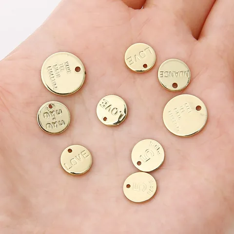 14K Gold Plated Copper Engraved Round Disc Pendant Charms DIY Bracelet Letter Number Jewelry Making Accessories For Women Men