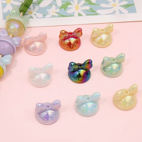 Acrylic Iridescent Bow Knot Hat Charms For Kids DIY Jewelry Mobile Phone Chain Accessories Colorful Bow Knot Pendants For Bags Keychains Jewelry Making Findings