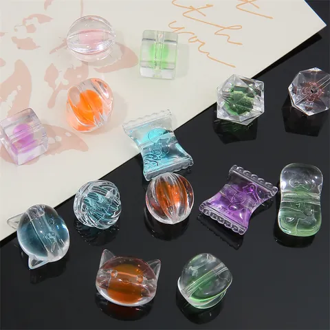 Acrylic Sugar Heart Beads DIY Handmade Jewelry Accessories Colorful Square Pumpkin Butterfly Cat Head Craft Beads