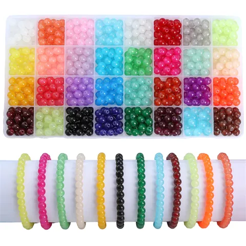 DIY Glass Beads Set Jelly Color Round Beads For Bracelet Making Handmade Jewelry Kit Multicolor Jade-like Craft Material