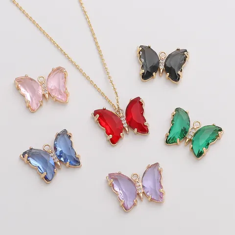 14K Oro Riempito Lega Zirconia Farfalla Ciondolo Fai da Te Gioielli Accessori Per Collana Braccialetto Produzione Vetro Farfalla Ciondoli
