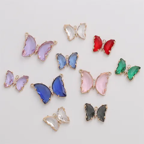 14K Oro Riempito Lega Zirconia Farfalla Ciondolo Fai da Te Gioielli Accessori Per Collana Braccialetto Produzione Vetro Farfalla Ciondoli