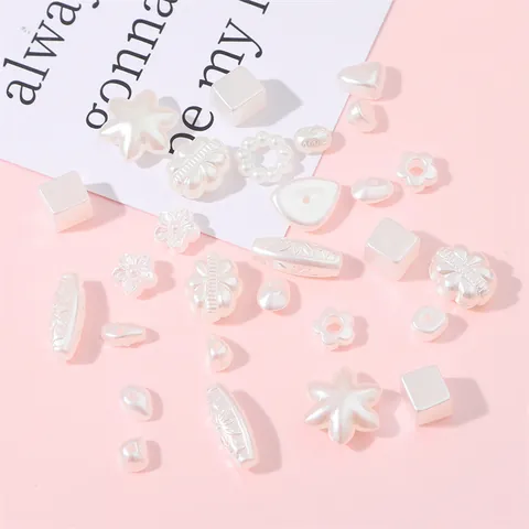 Cream White ABS Artificial Pearl Loose Beads Shaped Flower Disc Spacer Beads Craft Handmade DIY Bracelet Earring Jewelry Making Accessories