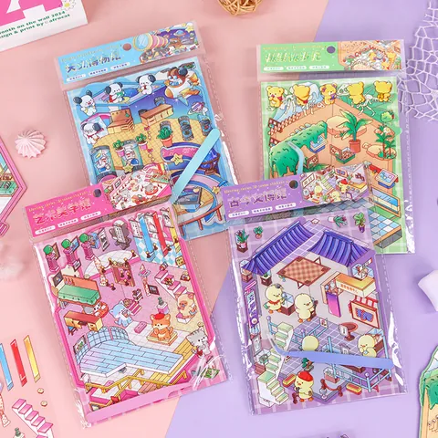 Xiaomai Youth 3D Micro Landscape Collage Stickers Set Original PET DIY Journaling New Year Edition Stickers With Tweezers