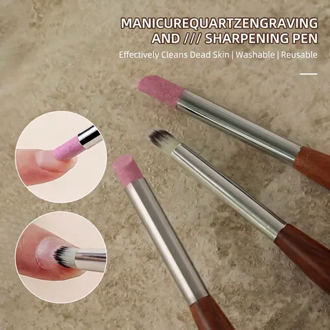 Professional Double-Ended Quartz Nail Cuticle Remover Pen Wood Handle Polishing Grinding Stick Manicure Tool For Dead Skin Removal