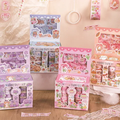 Cartoon Animals Washi Tape Sticker Decorative DIY Journaling Scrapbooking Accessory Kawaii Floral Paper Stickers Gift