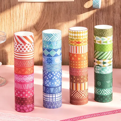 Assorted Colorful Washi Tape Set Geometric Floral Patterns For DIY Scrapbooking Decorative Craft Tape For Journaling Gift