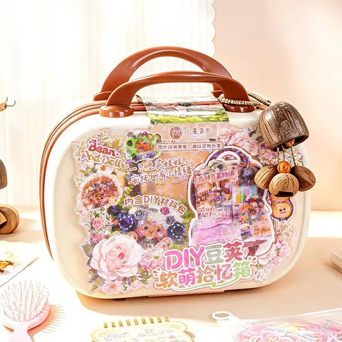 Handmade Natural Fruit Shell DIY Bean Pod Doll Suitcase Stationery Set For Girls Kids Creative Gift Box Craft Kit